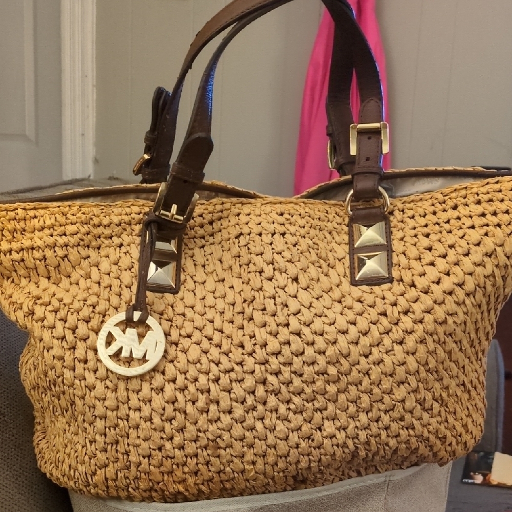 Michael Kors Tan Woven Tote Bag